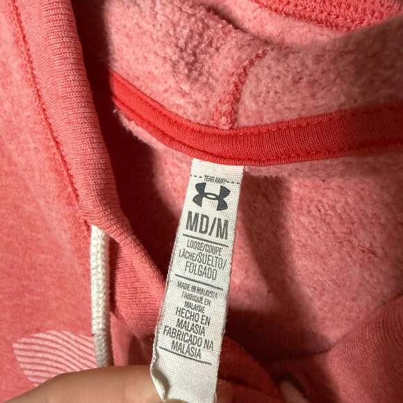 Under Armour Women's Coral Pink Favorite Fleece Pullover Logo Hoodie Medium - Picture 3 of 3
